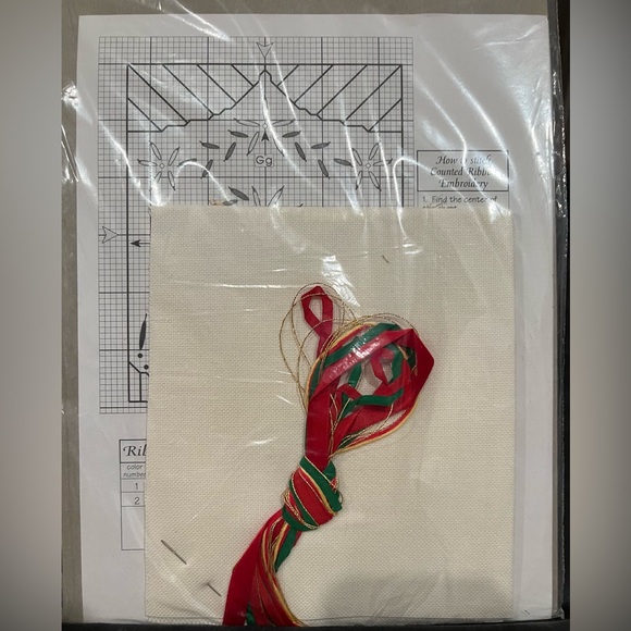 True Colors Ribbon Embroidery Poinsettia Tissue Box Holder Beginner Level NEW - Picture 2 of 3